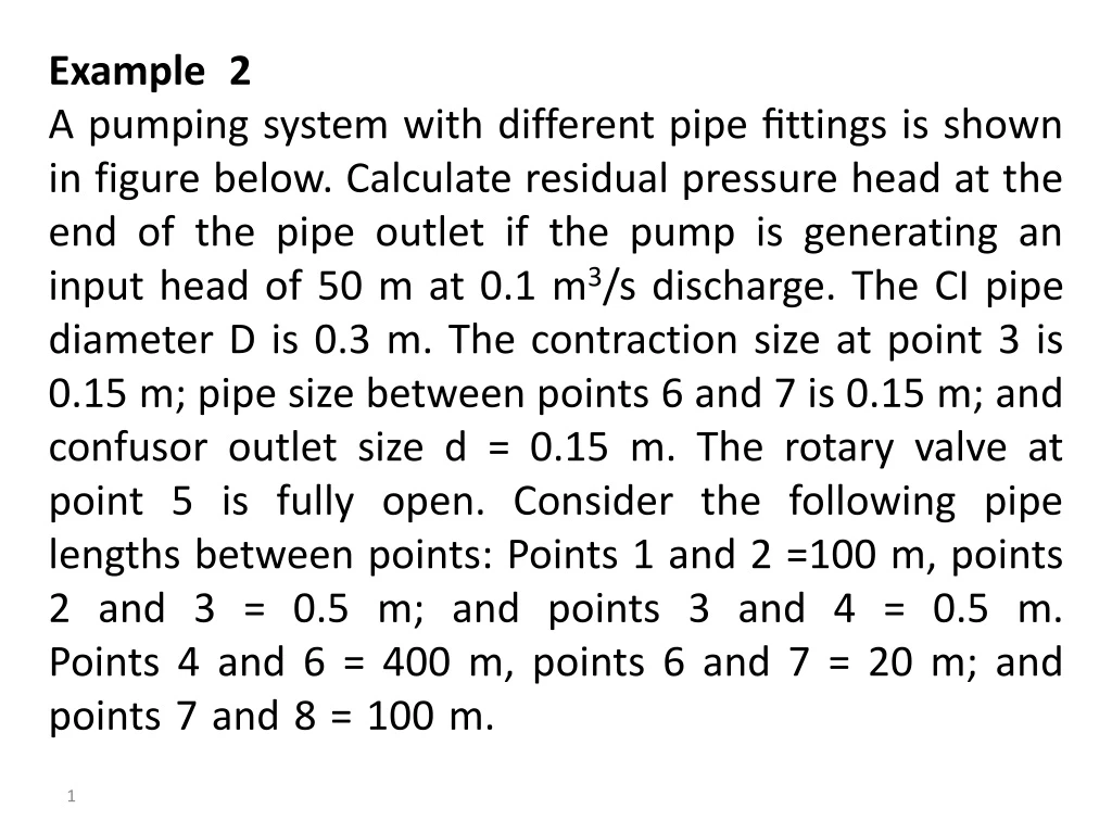 example 2 a pumping system with different pipe