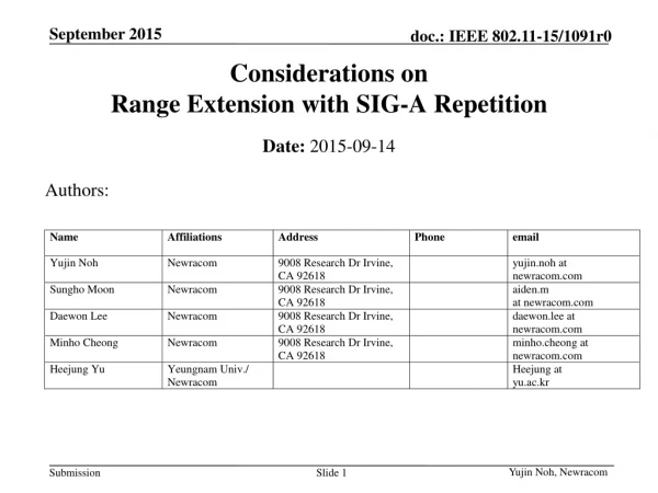 Considerations on Range Extension with SIG-A Repetition
