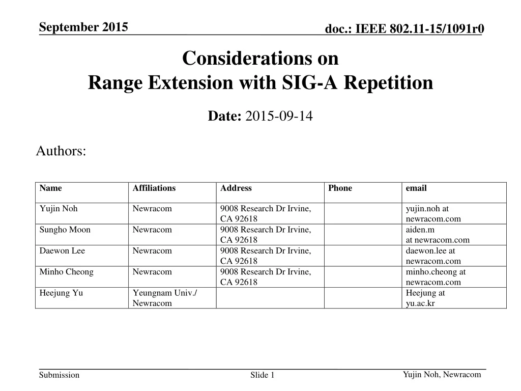 considerations on range extension with sig a repetition