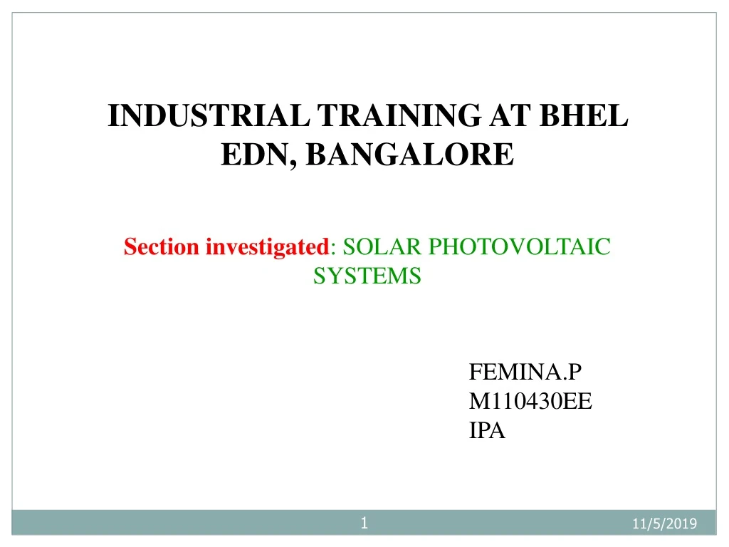 industrial training at bhel edn bangalore section