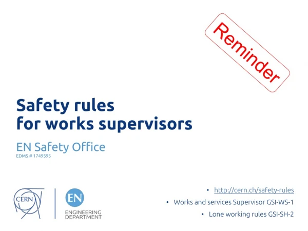 Safety rules for works supervisors