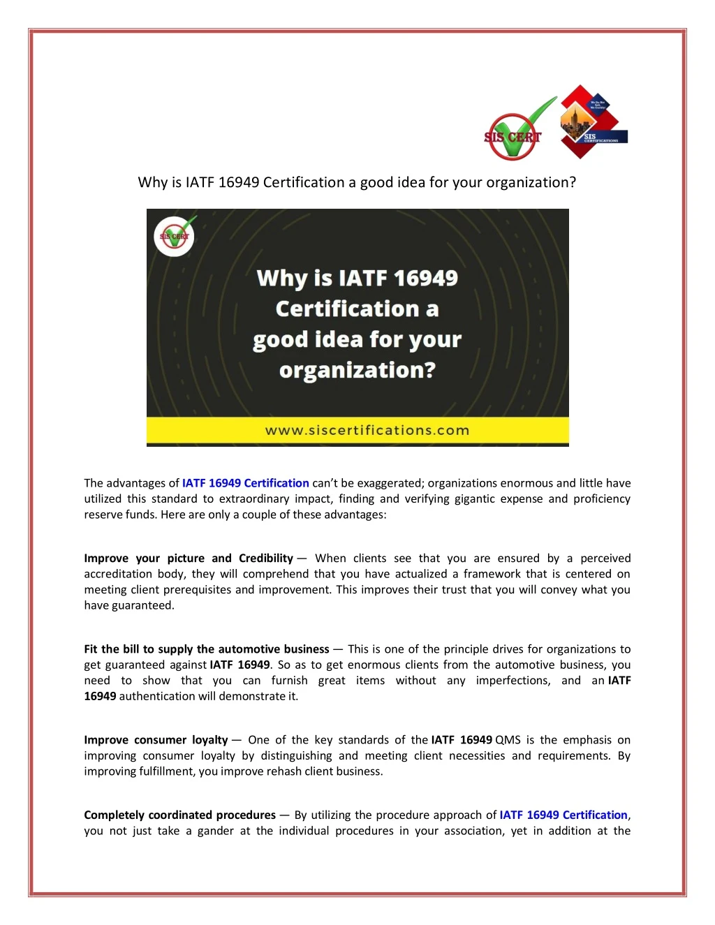 why is iatf 16949 certification a good idea