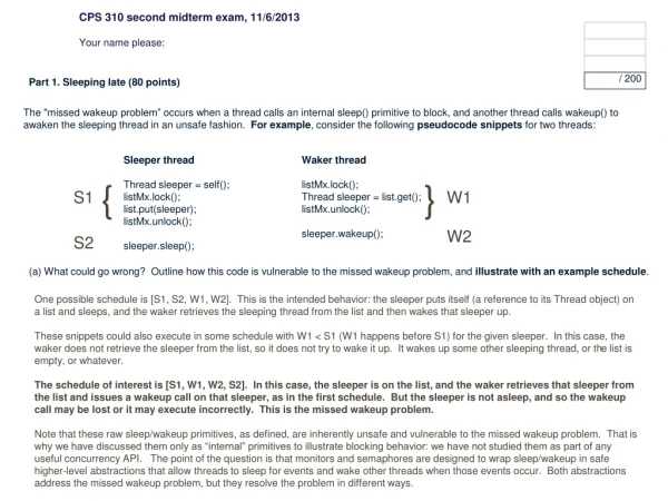 CPS 310 second midterm exam, 11/6/2013 Your name please: