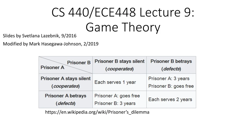cs 440 ece448 lecture 9 game theory