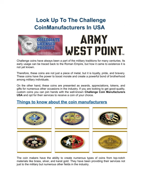 Look Up To The Challenge Coin Manufacturers In USA