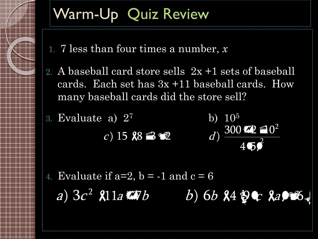 warm up quiz review