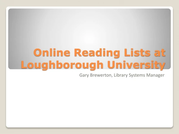 Online Reading Lists at Loughborough University