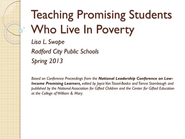 Teaching Promising Students Who Live In Poverty