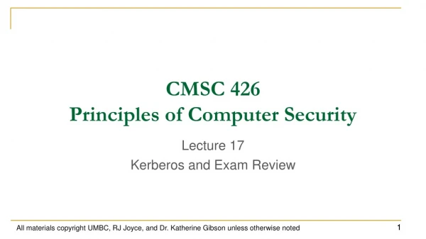 CMSC 426 Principles of Computer Security