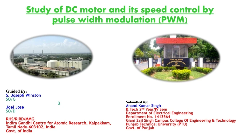 study of dc motor and its speed control by pulse width modulation pwm
