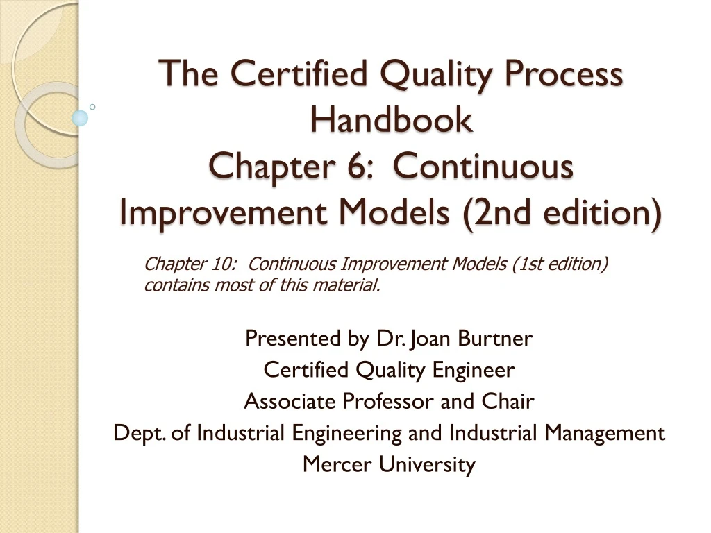 the certified quality process handbook chapter 6 continuous improvement models 2nd edition