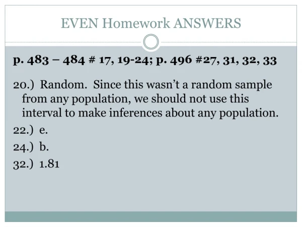 EVEN Homework ANSWERS