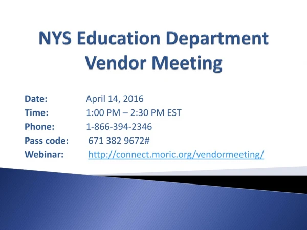 NYS Education Department Vendor Meeting