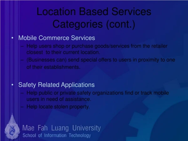 Location Based Services Categories (cont.)