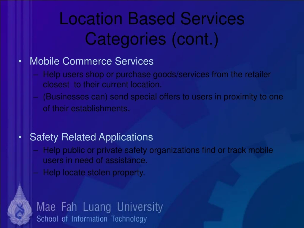 location based services categories cont