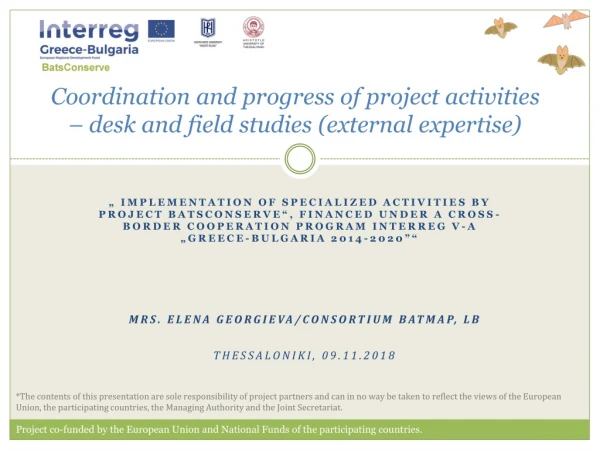 Coordination and progress of project activities – desk and field studies (external expertise)