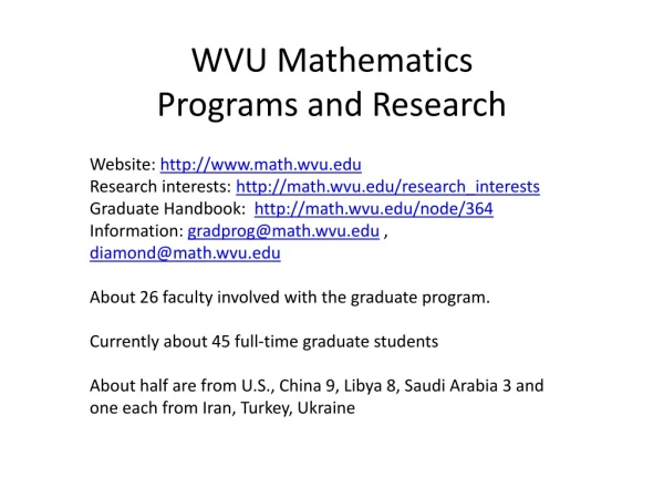 WVU Mathematics Programs and Research