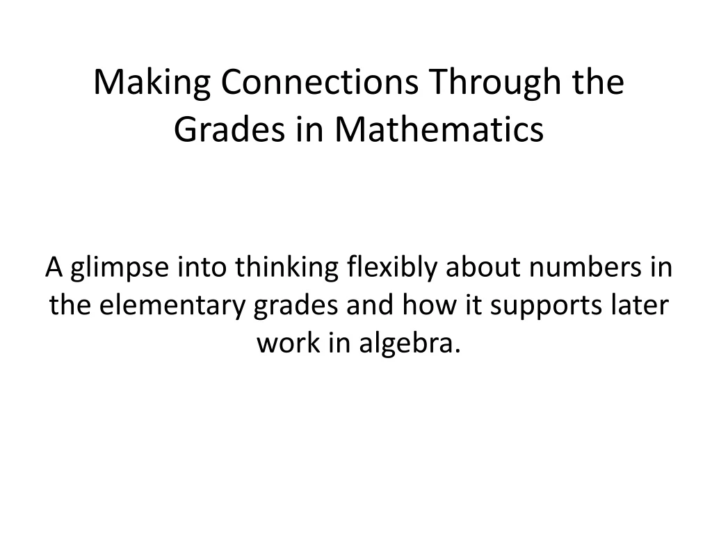making connections through the grades