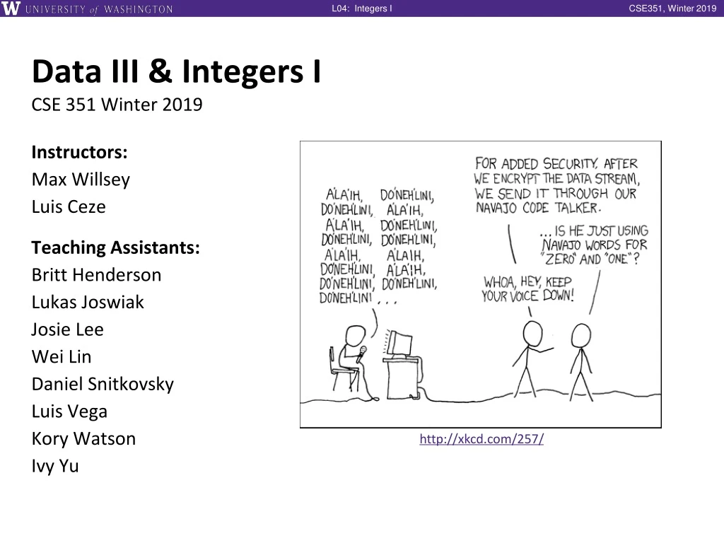 data iii integers i cse 351 winter 2019