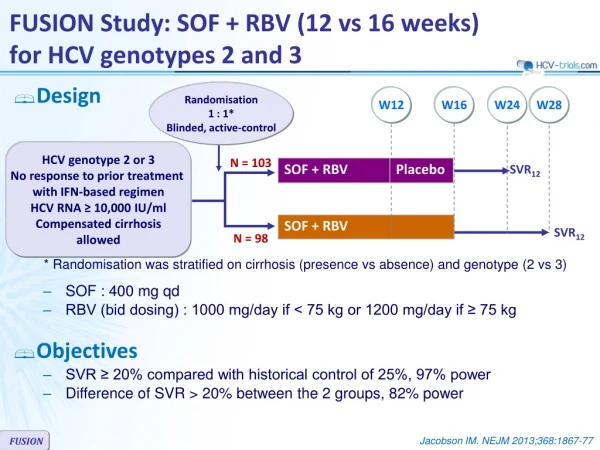 FUSION Study : SOF + RBV (12 vs 16 weeks) for HCV genotypes 2 and 3