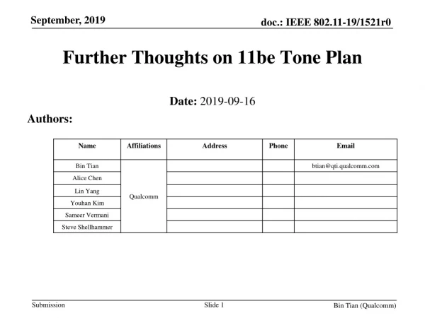 Further Thoughts on 11be Tone Plan