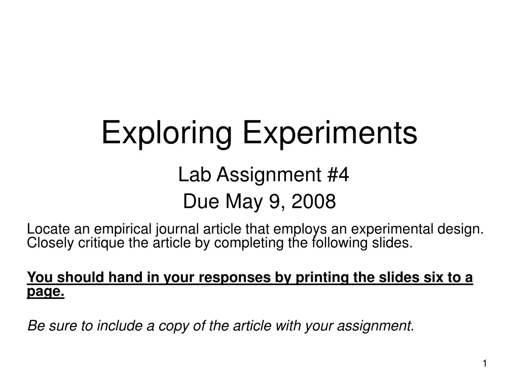 exploring experiments lab assignment 4 due may 9 2008