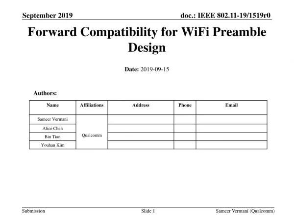 Forward Compatibility for WiFi Preamble Design