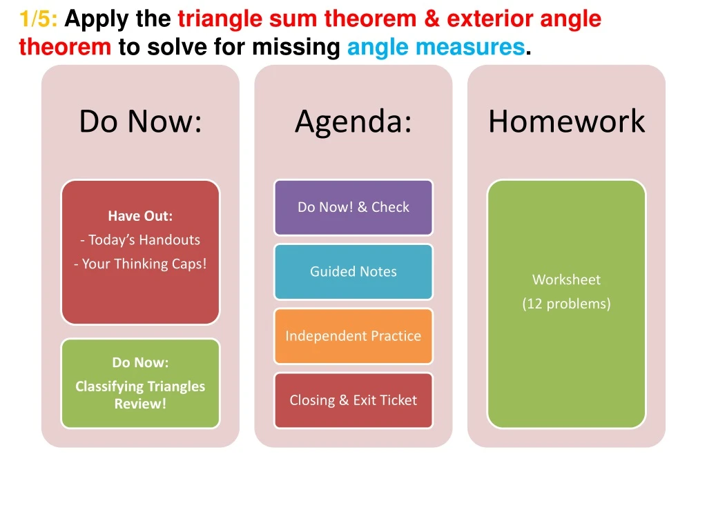 1 5 apply the triangle sum theorem exterior angle