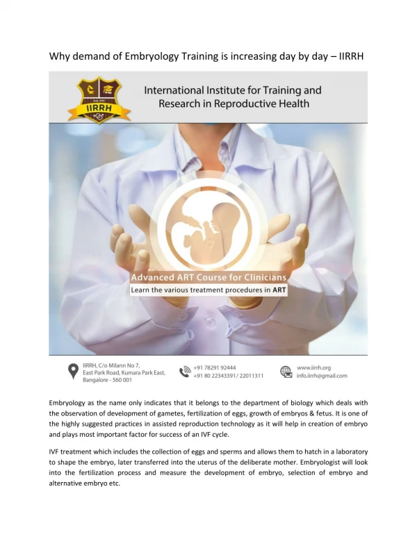 why demand of embryology training is increasing