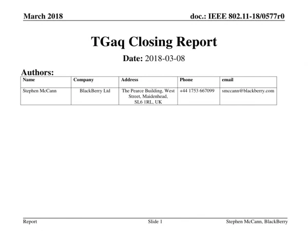 TGaq Closing Report
