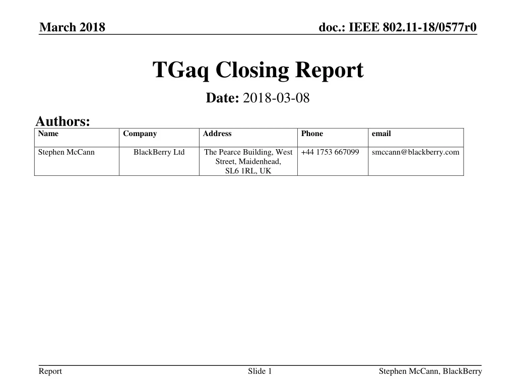 tgaq closing report