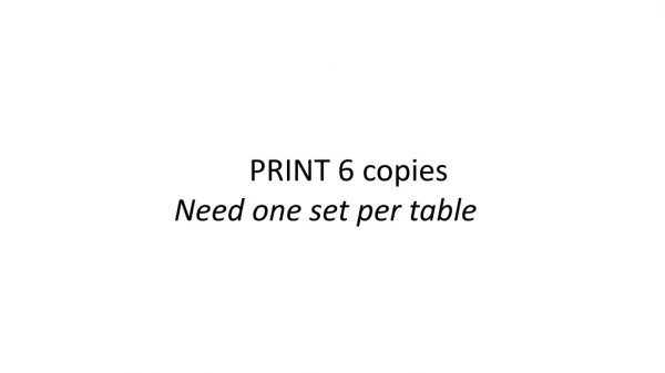 PRINT 6 copies Need one set per table