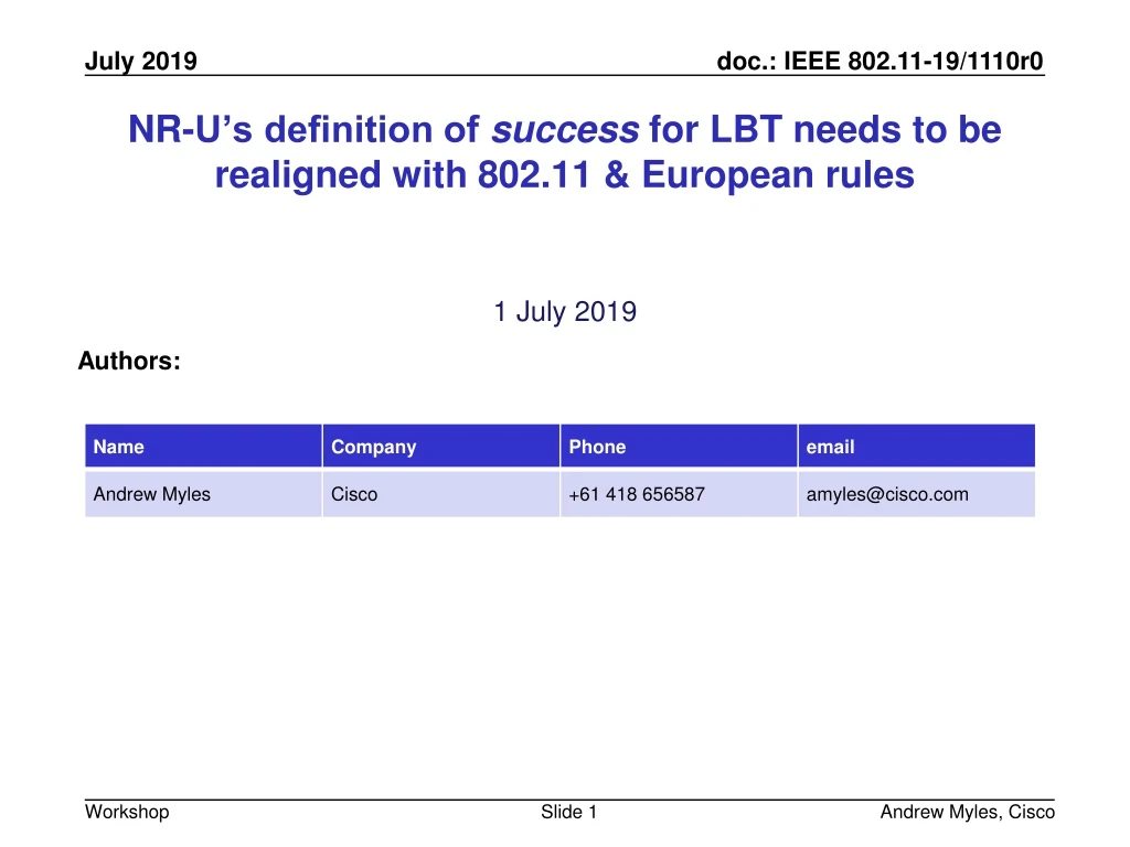 nr u s definition of success for lbt needs to be realigned with 802 11 european rules