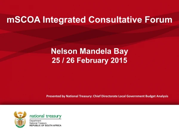 mSCOA Integrated Consultative Forum Nelson Mandela Bay 25 / 26 February 2015