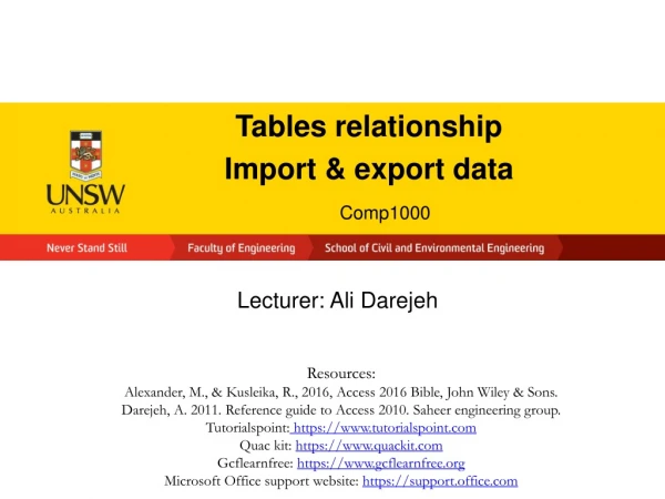 Tables relationship Import &amp; export data