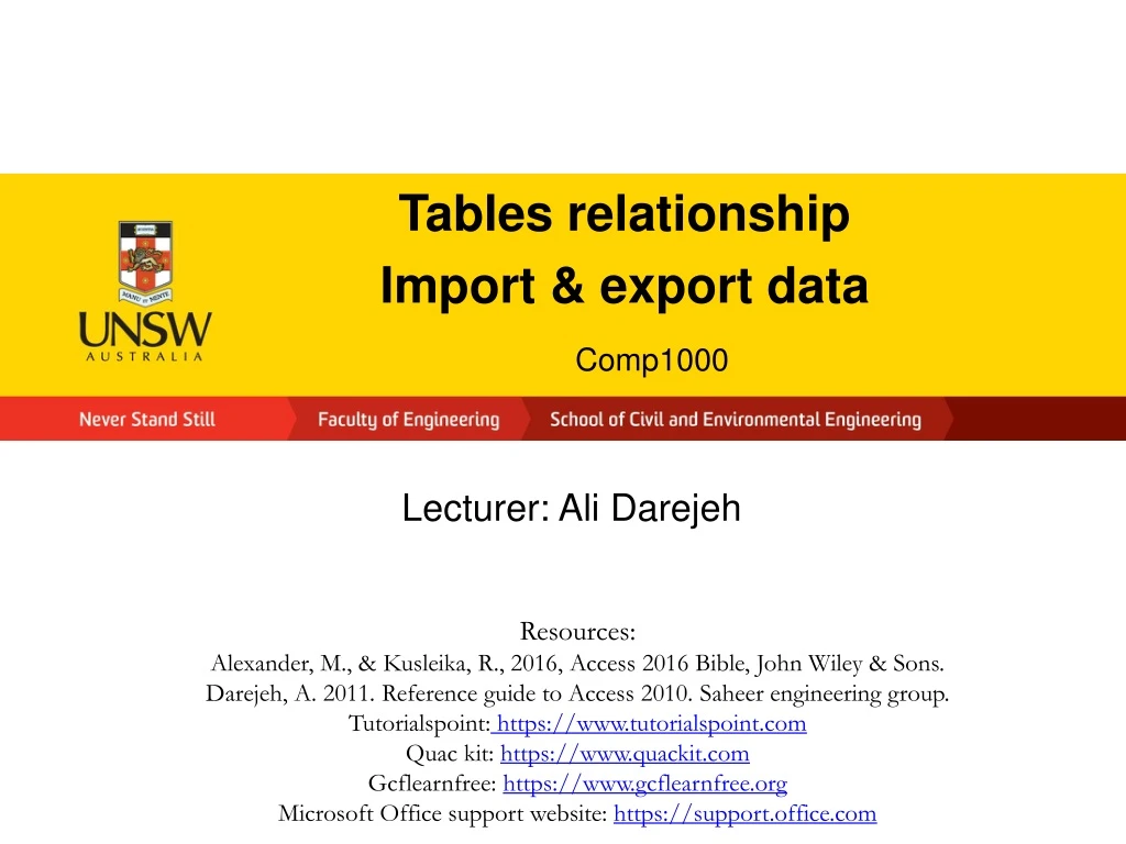 tables relationship import export data