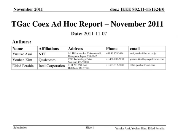 TGac Coex Ad Hoc Report – November 2011