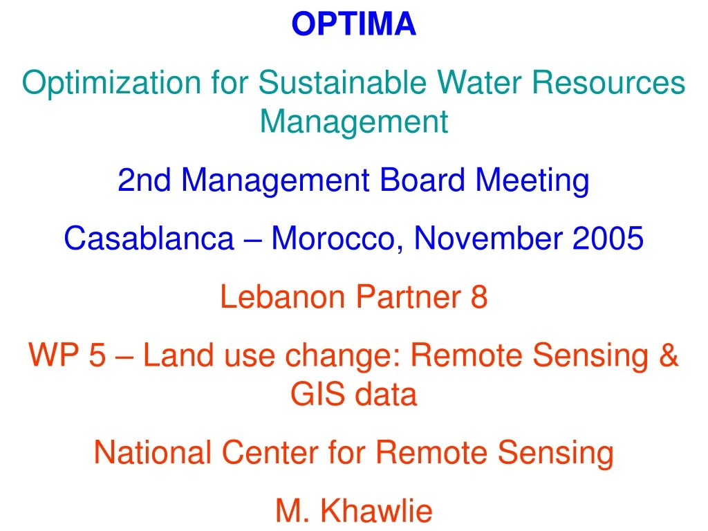 optima optimization for sustainable water