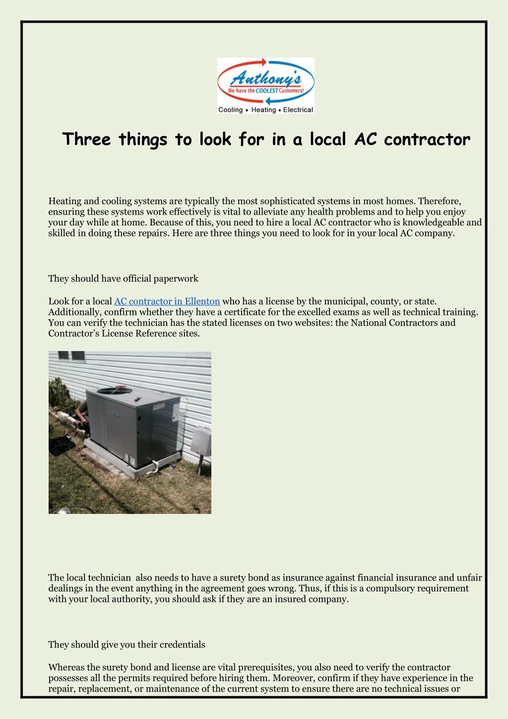 three things to look for in a local ac contractor