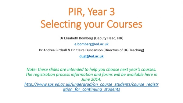 PIR, Year 3 Selecting your Courses