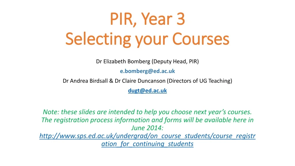 pir year 3 selecting your courses