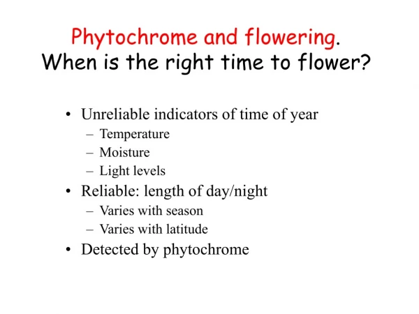 Phytochrome and flowering . When is the right time to flower?