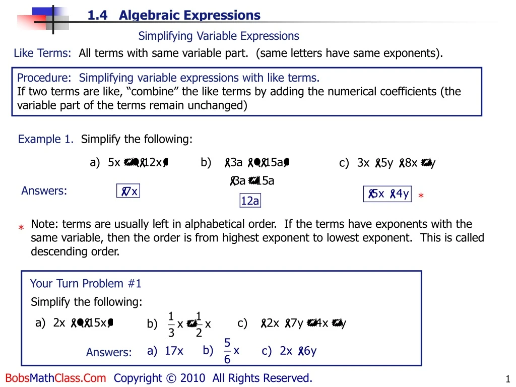 simplifying variable expressions