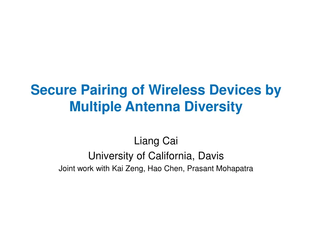 secure pairing of wireless devices by multiple antenna diversity