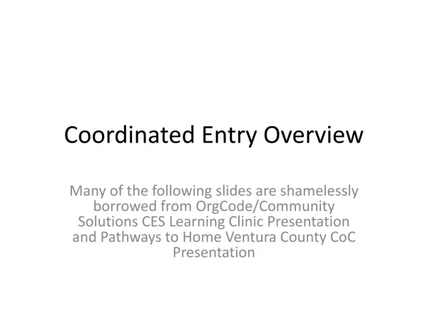 Coordinated Entry Overview