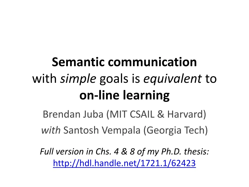 semantic communication with simple goals is equivalent to on line learning