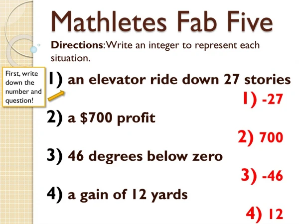 Mathletes Fab Five