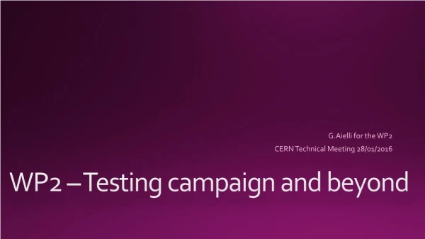 WP2 – Testing campaign and beyond
