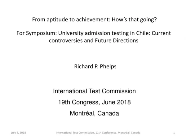 International Test Commission 19th Congress, June 2018 Montréal, Canada