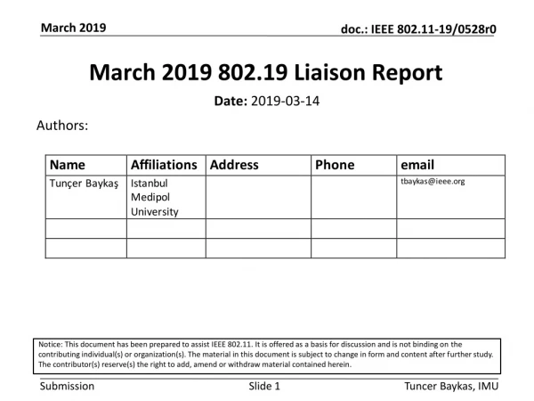 March 2019 802.19 Liaison Report